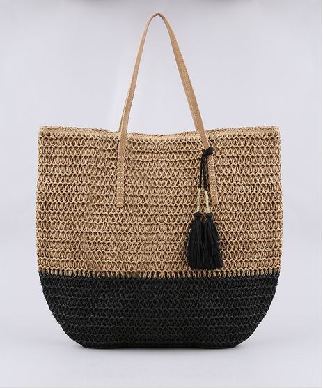 Bolsa-de-Praia-Feminina-Shopper-Grande-com-Palha-e-Tassel-Bege-9602427-Bege_1