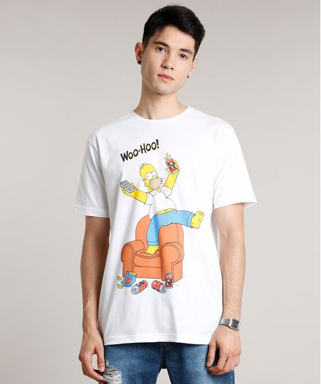 Camiseta Oxer Básica Mescla Raglan Masculina Camiseta Masculina Homer Simpson Manga Curta Gola Careca Branca Cea