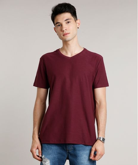 Camiseta-Masculina-Basica-Manga-Curta-Gola-V-Vinho-9653007-Vinho_1