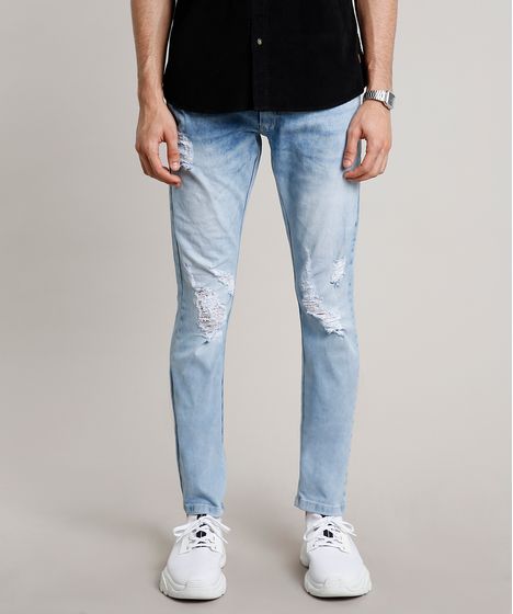 calça jeans slim destroyed