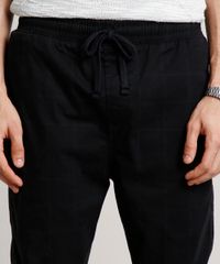 Calca-de-Sarja-Masculina-Jogger-Skinny-Estampada-Quadriculada-com-Cordao-Preta-9628186-Preto_2