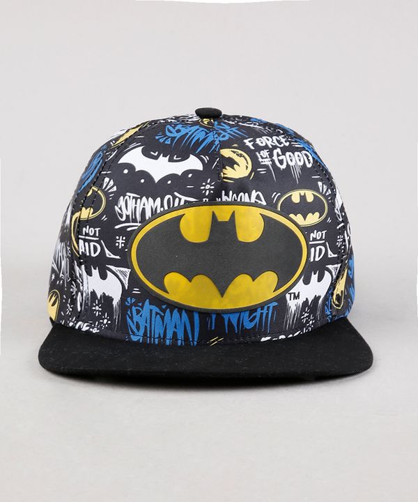 Boné Infantil Aba Reta Batman Estampado Preto G