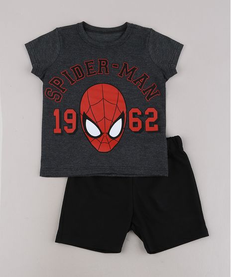 Conjunto-Infantil-Homem-Aranha-de-Camiseta-Manga-Curta-Cinza-Mescla-Escuro---Bermuda-em-Moletom--Preta-9429376-Preto_1