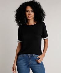 Blusa-Feminina-Bicolor-em-Trico-Manga-Curta-Decote-Redondo-Preta-9626931-Preto_1