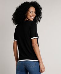 Blusa-Feminina-Bicolor-em-Trico-Manga-Curta-Decote-Redondo-Preta-9626931-Preto_2