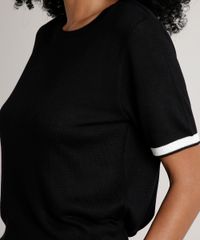 Blusa-Feminina-Bicolor-em-Trico-Manga-Curta-Decote-Redondo-Preta-9626931-Preto_4