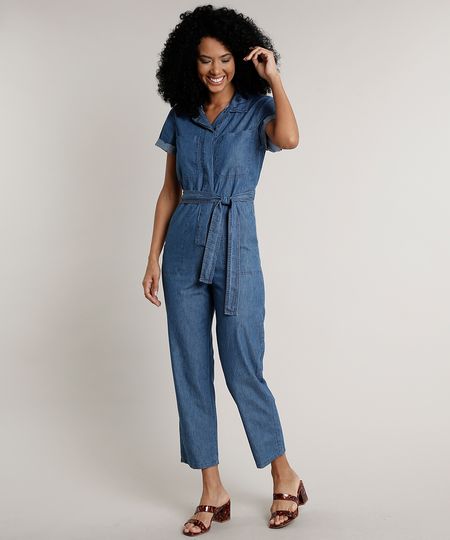 Macacao-Jeans-Feminino-com-Bolsos-e-Faixa-para-Amarrar-Manga-Curta-Azul-Medio-9676271-Azul_Medio_1 Macacao-Jeans-Feminino-com-Bolsos-e-Faixa-para-Amarrar-Manga-Curta-Azul-Medio-9676271-Azul_Medio_1