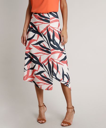 Saia-Feminina-Midi-Assimetrica-Estampada-de-Folhagem-Bege-Claro-9648159-Bege_Claro_1