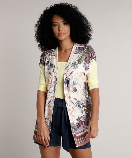 Capa-Feminina-Estampada-Floral-com-Fendas-Manga-Curta-Bege-Claro-9628250-Bege_Claro_1