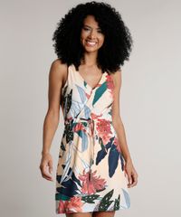 Vestido-Feminino-Curto-Transpassado-Estampado-Floral-com-Cordao-Sem-Manga-Laranja-Claro-9613391-Laranja_Claro_1