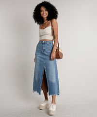 Saia-Jeans-Feminina-Longa-Destroyed-com-Fenda-e-Bolsos-Azul-Medio-9666380-Azul_Medio_3