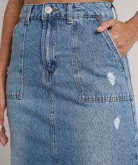 Saia-Jeans-Feminina-Longa-Destroyed-com-Fenda-e-Bolsos-Azul-Medio-9666380-Azul_Medio_4