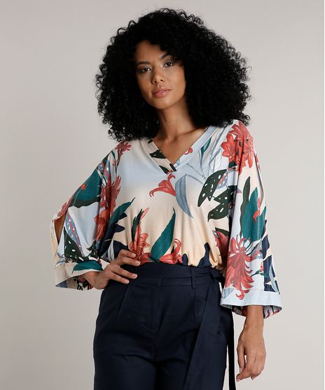 Blusa-Feminina-Open-Shoulder-Ampla-Estampada-de-Folhagem-Manga-7-8-Decote-V-Laranja-Claro-9613379-Laranja_Claro_1