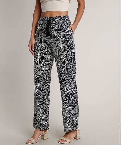 Calca-Feminina-Pantalona-Estampada-de-Folhagens-com-Tassel-Preta-9542579-Preto_1