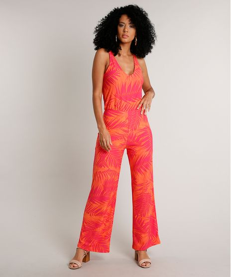 Macacao-Feminino-Estampado-de-Folhagem-Sem-Manga-Laranja-9610357-Laranja_1