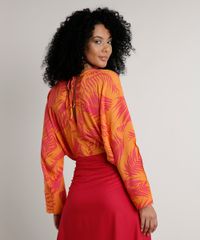 Body-Feminino-Bluse-Estampado-de-Folhagem-Manga-Longa-Decote-V-Laranja-9548730-Laranja_2
