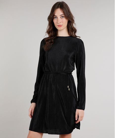 Vestido-Feminino-Mindset-Plissado-Acetinado-com-Cordao-Manga-Longa-Decote-Redondo-Preto-9696339-Preto_1