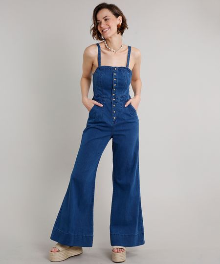 macacão flare jeans feminino