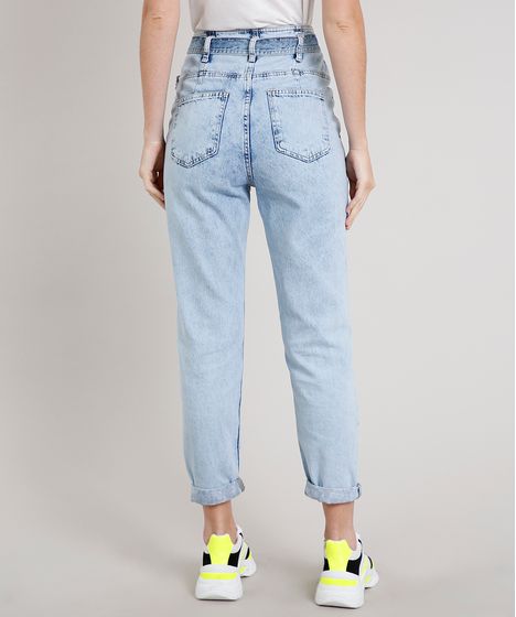 calça jeans cós largo feminina