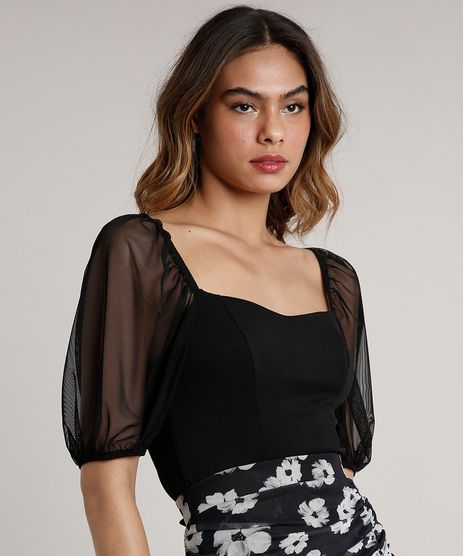 Blusa-Feminina-Mindset-com-Tule-Manga-Bufante-Decote-Princesa-Preta-9765203-Preto_1