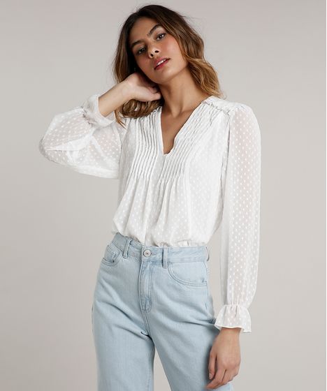Blusa Feminina Mindset Texturizada Com Transparencia Manga Longa
