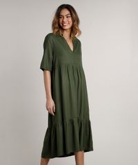 Vestido-Feminino-Mindset-Midi-Amplo-com-Babado-Manga-Curta--Verde-Militar-9765207-Verde_Militar_1