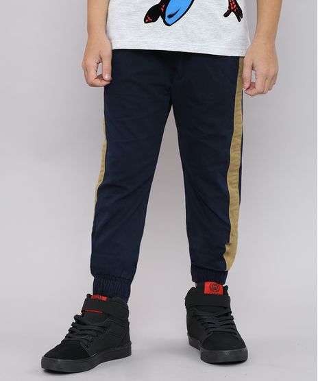 Calca-de-Sarja-Infantil-Jogger-com-Faixa-Lateral-Estampada-Camuflada-Azul-Marinho-9540772-Azul_Marinho_1