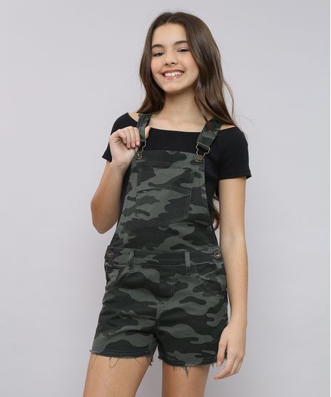 Jardineira-de-Sarja-Infantil-Estampada-Camuflada-com-Barra-Desfiada-Verde-Militar-9482419-Verde_Militar_1
