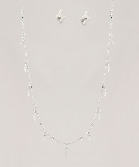 Kit-de-Brinco---Gargantilha-Choker-Femininos-Folheados-com-Pingente-de-Raio-Prateado-9657440-Prateado_1