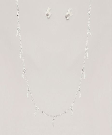 Kit-de-Brinco---Gargantilha-Choker-Femininos-Folheados-com-Pingente-de-Raio-Prateado-9657440-Prateado_1
