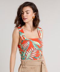 Regata-Feminina-Cropped-Estampada-de-Folhagem-Alcas-Largas-Decote-Reto-Laranja-9613384-Laranja_1