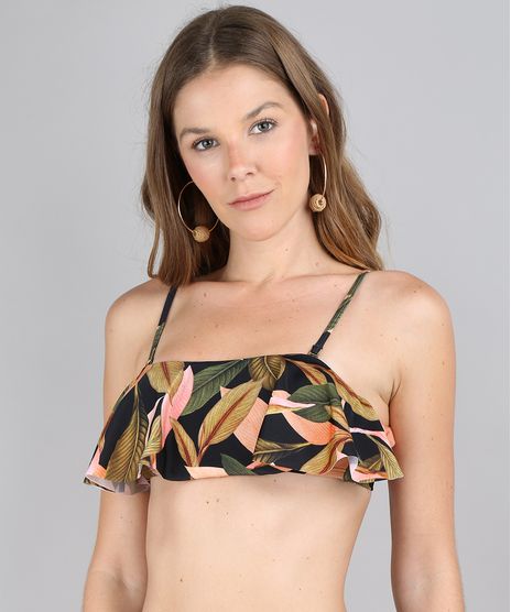 Biquini-Top-Tomara-que-Caia-Estampado-de-Folhagem-com-Alca-Removivel-Protecao-UV50--Preto-9612248-Preto_1