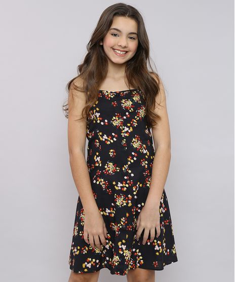 Vestido-Infantil-Estampado-Floral-com-Botoes-Alca-Fina-Preto-9670154-Preto_1