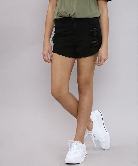Short-de-Sarja-Infantil-Destroyed-com-Barra-Desfiada-Preto-8555384-Preto_1
