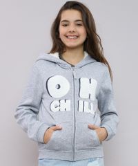 Blusao-Infantil-em-Moletom--Oh-Chill--com-Capuz-e-Pelo-Cinza-Mescla-9359993-Cinza_Mescla_1