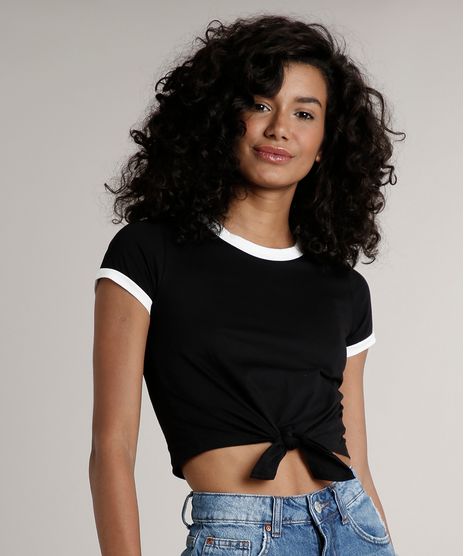 Blusa-Feminina-Basica-Cropped-com-No-Manga-Curta-Gola-Contrastante---Preta-9230382-Preto_1
