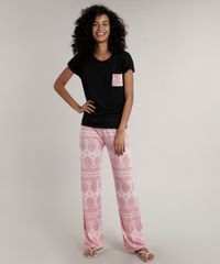 Pijama-Feminino-com-Bolso-Estampado-Paisley-Manga-Curta-Preto-9638673-Preto_1