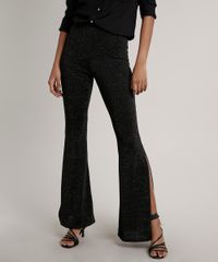 Calca-Feminina-Flare-com-Lurex-e-Fenda-Preta-9703993-Preto_1