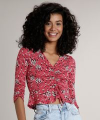 Blusa-Feminina-Cropped-Estampada-Floral-com-Amarracao-Manga-7-8--Rosa-Escuro-9704822-Rosa_Escuro_1
