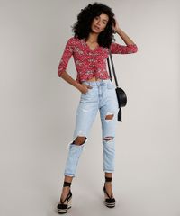 Blusa-Feminina-Cropped-Estampada-Floral-com-Amarracao-Manga-7-8--Rosa-Escuro-9704822-Rosa_Escuro_3