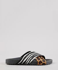Rasteira-Feminina-Oneself-em-Couro-Animal-Print-Onca-e-Zebra-Tiras-Cruzadas-Preta-9701564-Preto_1