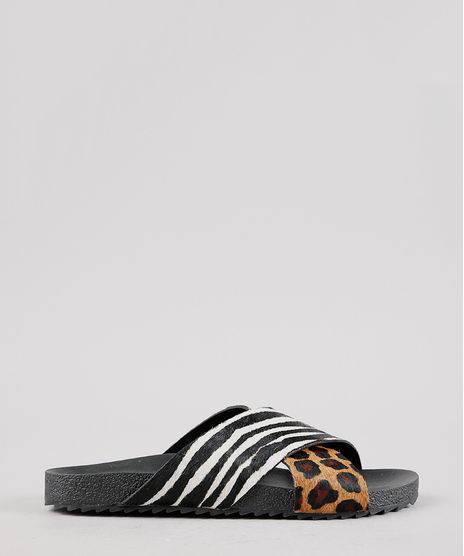 Rasteira-Feminina-Oneself-em-Couro-Animal-Print-Onca-e-Zebra-Tiras-Cruzadas-Preta-9701564-Preto_1