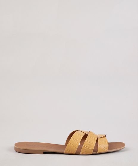 Rasteira-Feminina-Oneself-Croco-com-Tiras-Transpassadas-Mostarda-9676087-Mostarda_1