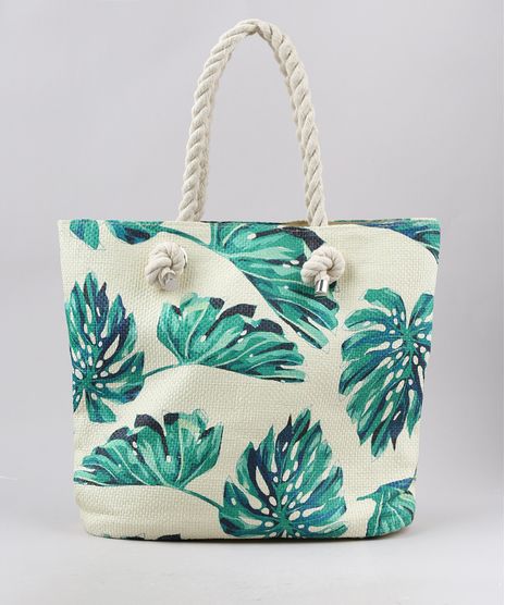 Bolsa-de-Praia-Feminina-Shopper-Grande-com-Palha-Estampada-de-Folhagem-Bege-Claro-9602432-Bege_Claro_1