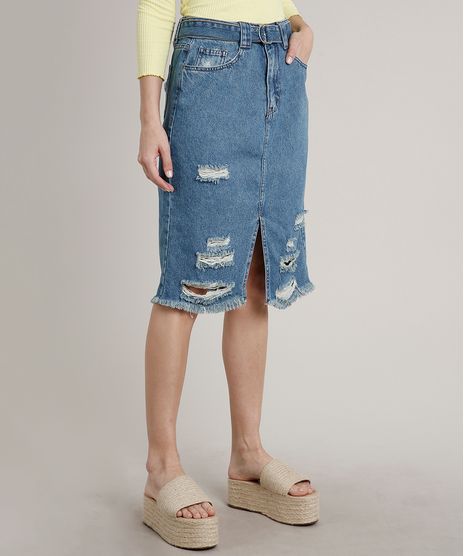 Saia-Jeans-Feminina-Midi-Destroyed-com-Cinto-Azul-Medio-9217867-Azul_Medio_1