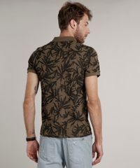 Polo-Masculina-Slim-Fit-Estampada-de-Folhagem-em-Piquet-Manga-Curta-Verde-Militar-9634644-Verde_Militar_2
