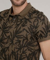 Polo-Masculina-Slim-Fit-Estampada-de-Folhagem-em-Piquet-Manga-Curta-Verde-Militar-9634644-Verde_Militar_4