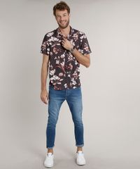 Camisa-Masculina-Tradicional-Estampada-Floral-Manga-Curta-Chumbo-9639678-Chumbo_3
