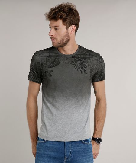 Camiseta-Masculina-Slim-Fit-com-Folhagem-e-Degrade-Manga-Curta-Gola-Careca-Cinza-Mescla-9635140-Cinza_Mescla_1