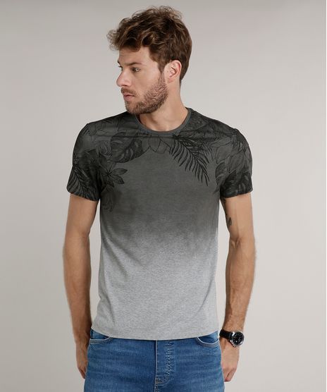Camiseta-Masculina-Slim-Fit-com-Folhagem-e-Degrade-Manga-Curta-Gola-Careca-Cinza-Mescla-9635140-Cinza_Mescla_1